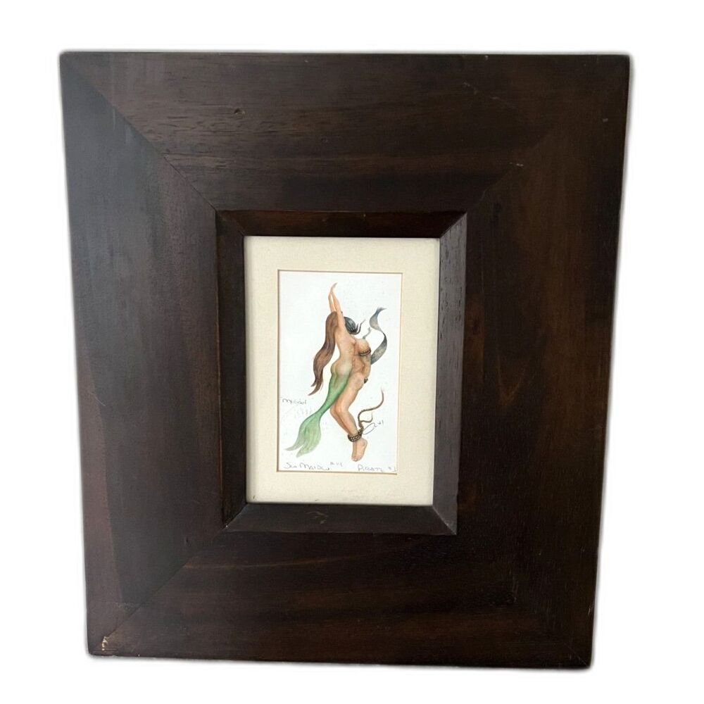 Framed Matted Watercolor Lithograph Mermaid Pirate Painting Signed Robert Kline
